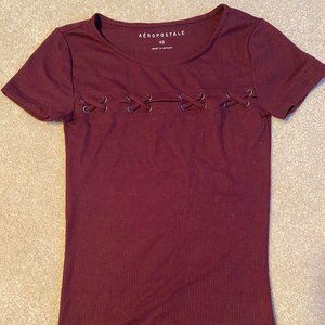 Aeropostale Burgundy Top with CrissCross Detail XS